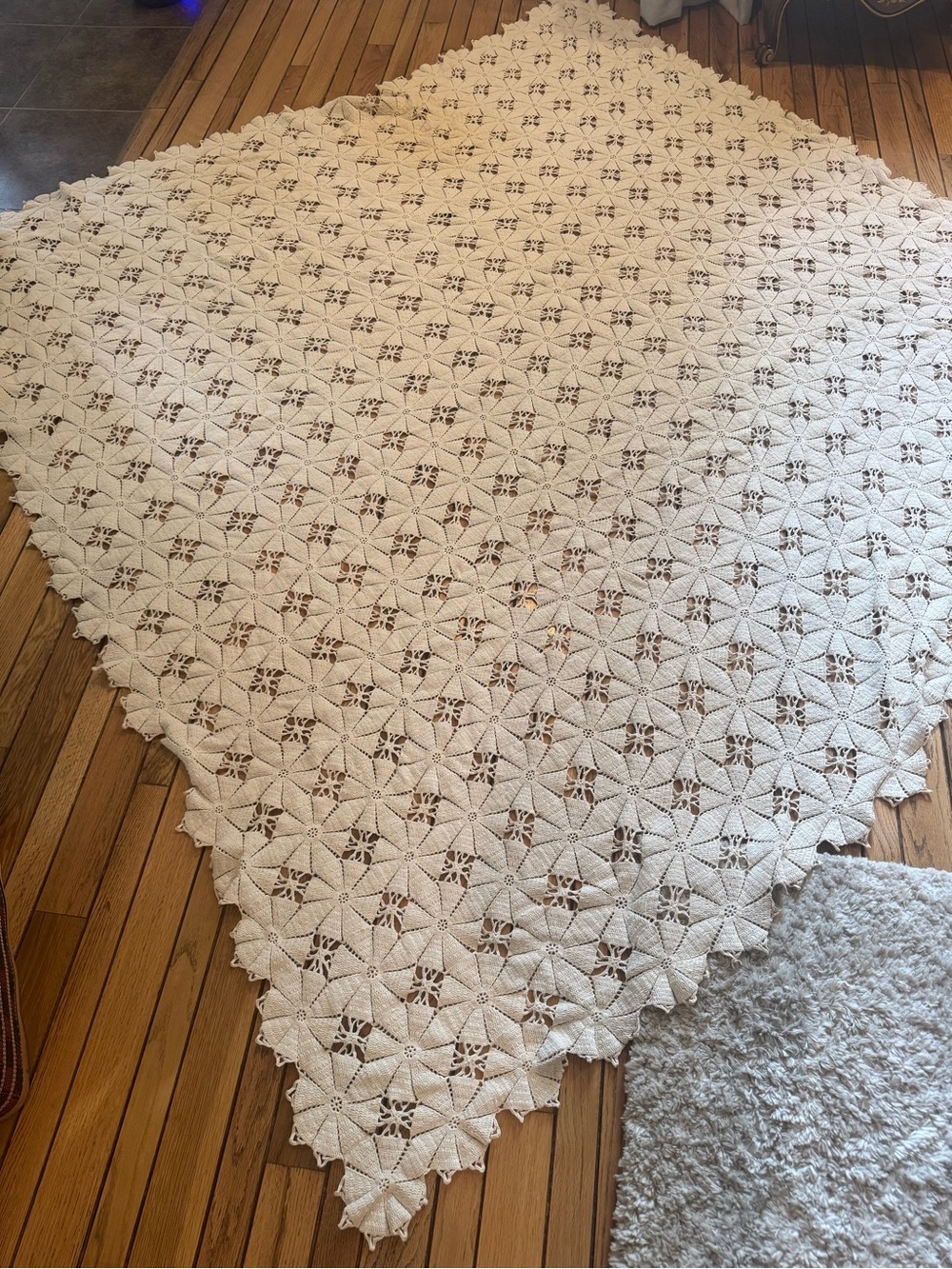 Vintage Handmade Crochet Lace Bedspread in Cream